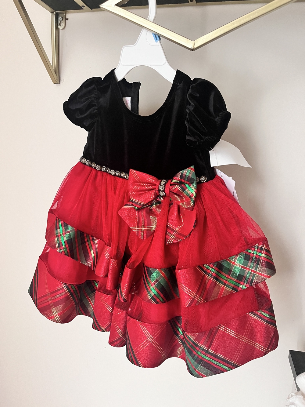 Bonnie Jean Red Plaid & Black Velvet Holiday Dress for 6-9 Months Baby